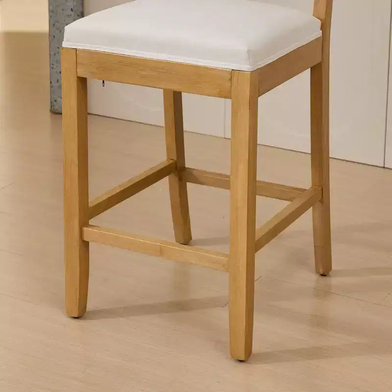 TUYOHW Set di 2 sgabelli da bar in legno massello ad altezza bancone, sedie da bar con schienale scavato effetto rattan e cuscino in lino, sedie da cucina per sala da pranzo, bar