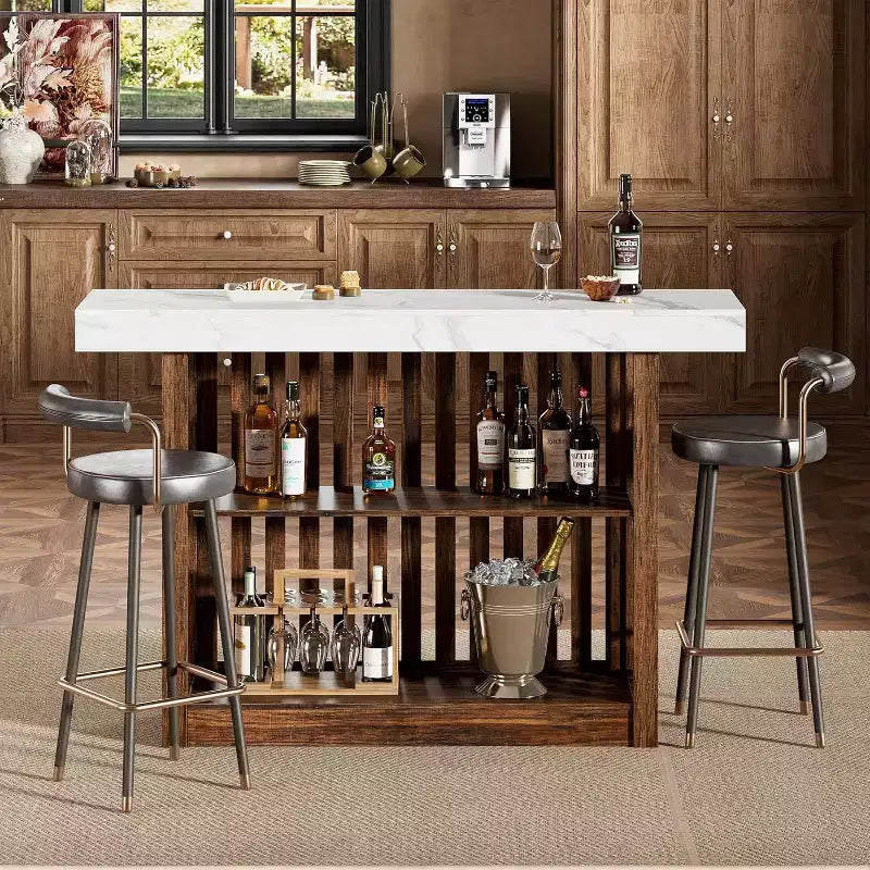 Tavolo da Bar Lungo 63 - Tavolo da Pub Altezza Bancone con 2 Ripiani Portaoggetti, Mobile Moderno da Bar per Colazione per Sala da Pranzo, Bistrot, Soggiorno