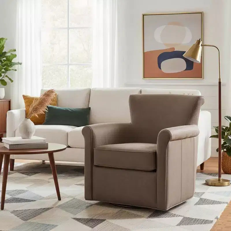 TUYOHW Faux Leather Swivel Accent Chair,Rolled Back Armchair with Metal Swivel Base,Removable Seat Cushion,Sofa Lounge Chair for Living Room