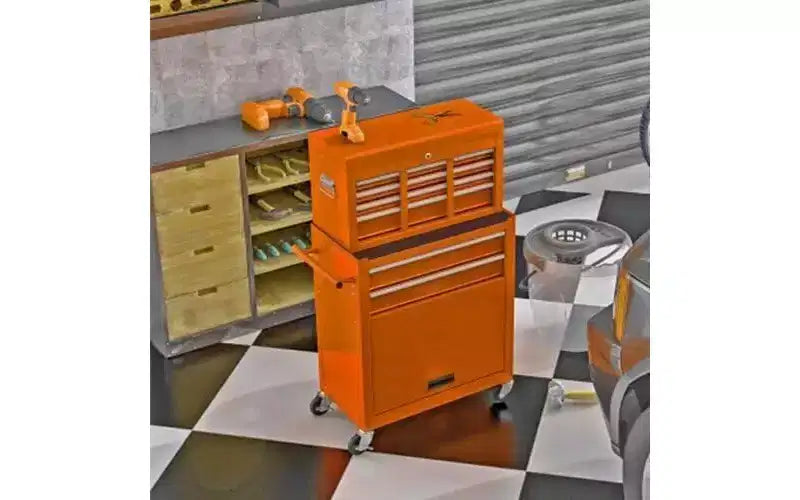 Cassettiera portautensili a 8 cassetti con ruote - Arancione, ruote ad alta capacità, per officina/magazzino