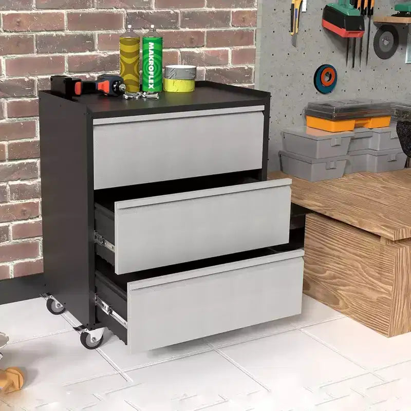 Garvee Carrello Portautensili con Ruote, Cassettiera Metallica a 3 Cassetti per Garage, Magazzino, Nero/Grigio