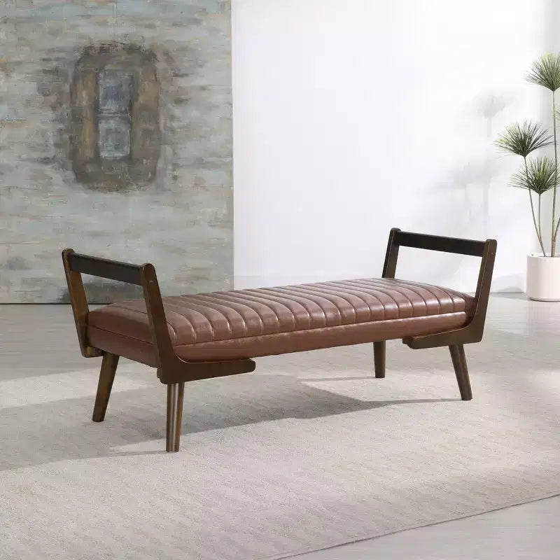 TUYOHW 52 Panca moderna, panca portaoggetti imbottita con canali e gambe in legno di noce, poggiapiedi in similpelle per soggiorno, camera da letto, ingresso
