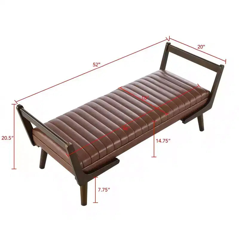 TUYOHW 52 Panca moderna, panca portaoggetti imbottita con canali e gambe in legno di noce, poggiapiedi in similpelle per soggiorno, camera da letto, ingresso