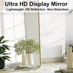 Specchio a figura intera da 56 x 21 pollici con cornice in alluminio dorato dagli angoli arrotondati per soggiorno, camera da letto, guardaroba, specchio da parete o da appoggio