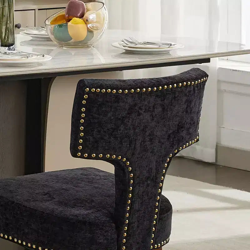 TUYOHW Set di 2 sedie da pranzo per fattoria, sedie laterali moderne di metà secolo in morbido tessuto di lino con gambe in acciaio, finiture con borchie per l'arredamento della casa