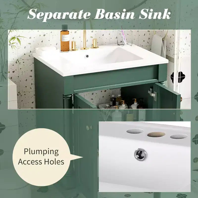 Mobile bagno da 60 cm con lavabo, armadietto da bagno con 2 ripiani, mobile da bagno in legno autoportante