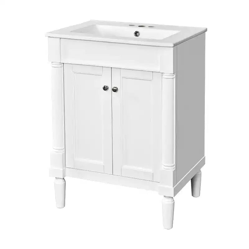 Mobile bagno da 60 cm con lavabo, armadietto da bagno con 2 ripiani, mobile da bagno in legno autoportante