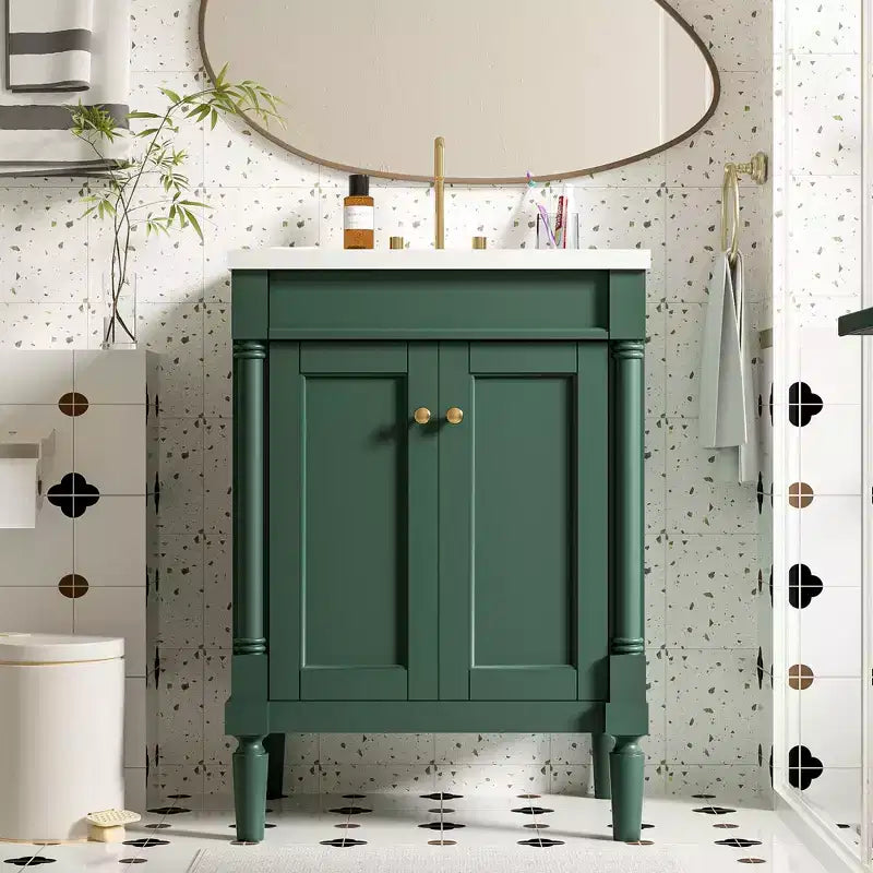 Mobile bagno da 60 cm con lavabo, armadietto da bagno con 2 ripiani, mobile da bagno in legno autoportante