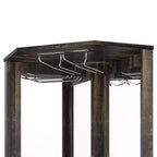 Mobile angolare da 72 pollici per bar in stile rustico con porta scorrevole a granaio, specchio acrilico, portabicchieri e portavini, noce - ModernLuxe