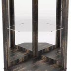 Mobile angolare da 72 pollici per bar in stile rustico con porta scorrevole a granaio, specchio acrilico, portabicchieri e portavini, noce - ModernLuxe