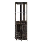 Mobile angolare da 72 pollici per bar in stile rustico con porta scorrevole a granaio, specchio acrilico, portabicchieri e portavini, noce - ModernLuxe
