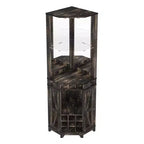 Mobile angolare da 72 pollici per bar in stile rustico con porta scorrevole a granaio, specchio acrilico, portabicchieri e portavini, noce - ModernLuxe