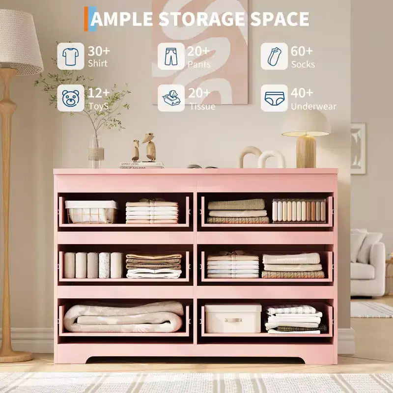 Cassettiera 47 Farmhouse a 6 cassetti, doppio kit antiribaltamento, piano in legno impermeabile, guide metalliche scorrevoli, stile vintage in MDF ecologico per camera da letto e soggiorno