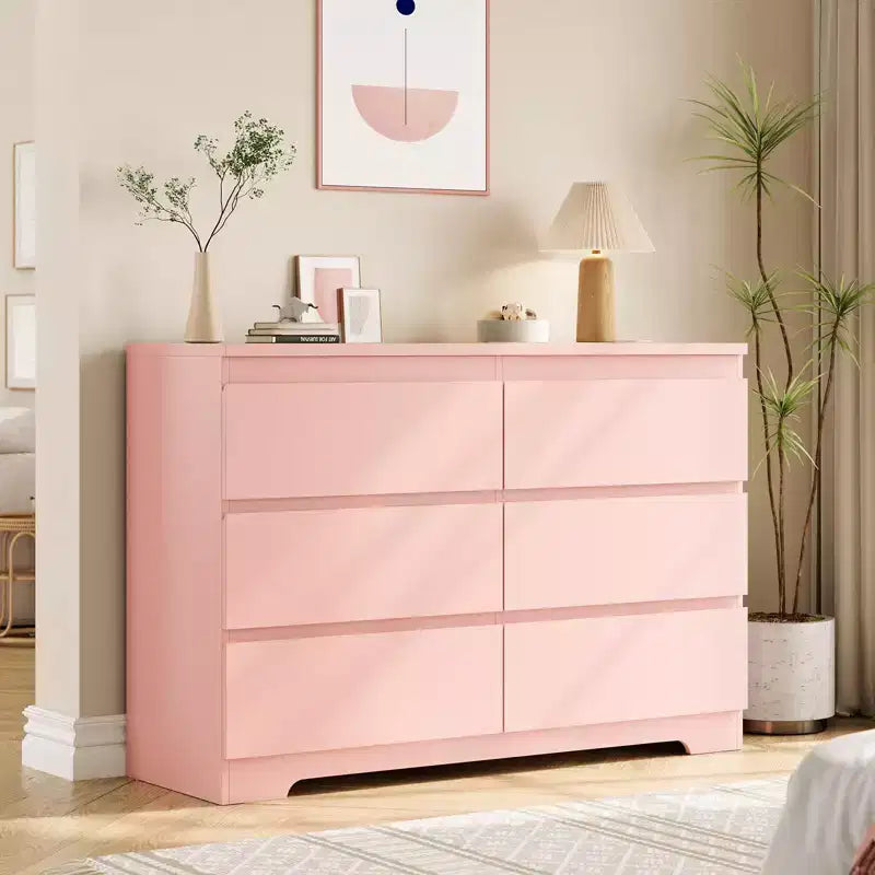47 Farmhouse 6-Drawer Dresser, Dual Anti-Tip Kit, Waterproof Wood-Top, Smooth Metal Slides, Eco-MDF Vintage Storage for Bedroom & Living Room