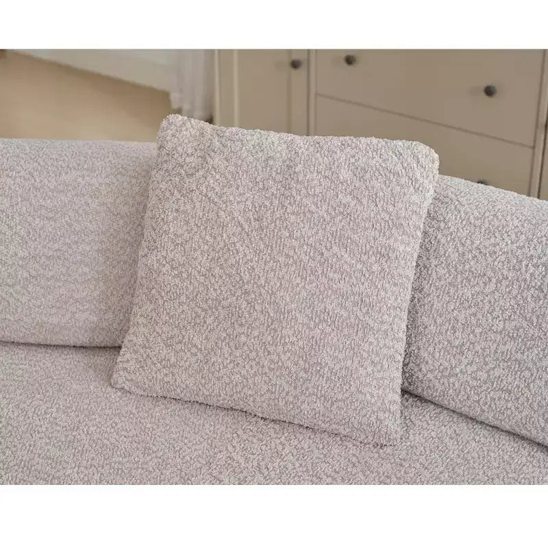 GDFStudio Arvik 140 Moderno Divano Sezionale a L a 4 Posti Rivestito in Bouclé con 4 Cuscini