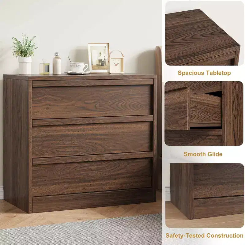 Cassettiera Moderna a 3 Cassetti, Comodino Versatile e Cassettiera Contenitore per Camera da Letto, Cameretta, Ingresso, Noce