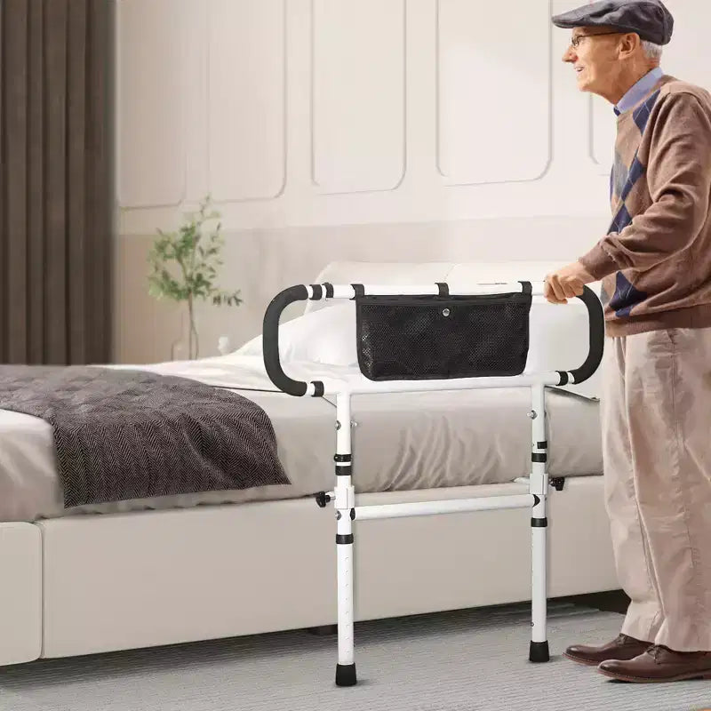 VEVOR Sponde Letto per Anziani, Sponde Letto Pieghevoli a 180° per Anziani, Sponde Laterali per Letto con Carico 450 LBS, Bastone per Letto, Bianco