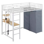 Letto a soppalco in metallo GDFStudio Meyer con scrivania, mensole, presa di corrente, luce LED e armadio