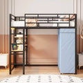GDFStudio Meyer Loft Metal Bed with Desk, Shelves, Power Outlet, LED Light and Wardrobe