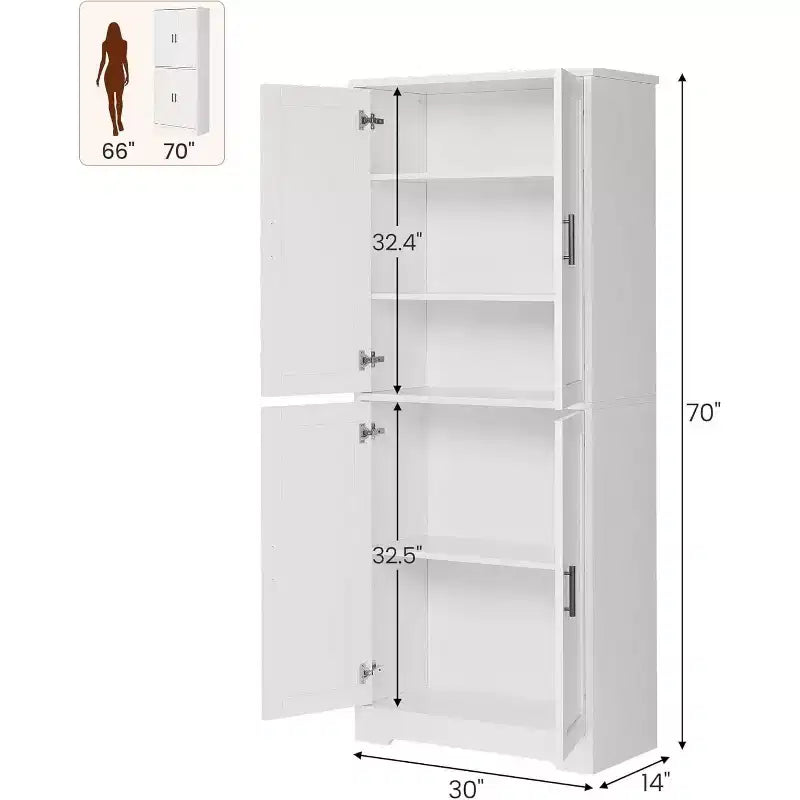 Acekool Armadio da dispensa alto 178 cm con 4 ante, ripiani regolabili, organizer moderno per cucina o soggiorno