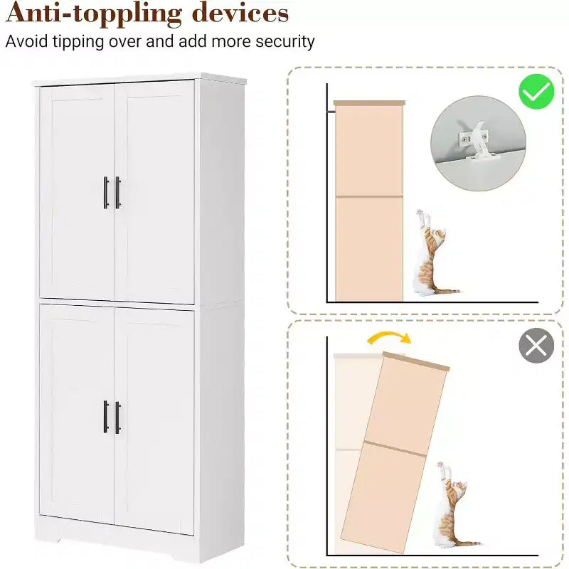 Acekool Armadio da dispensa alto 178 cm con 4 ante, ripiani regolabili, organizer moderno per cucina o soggiorno