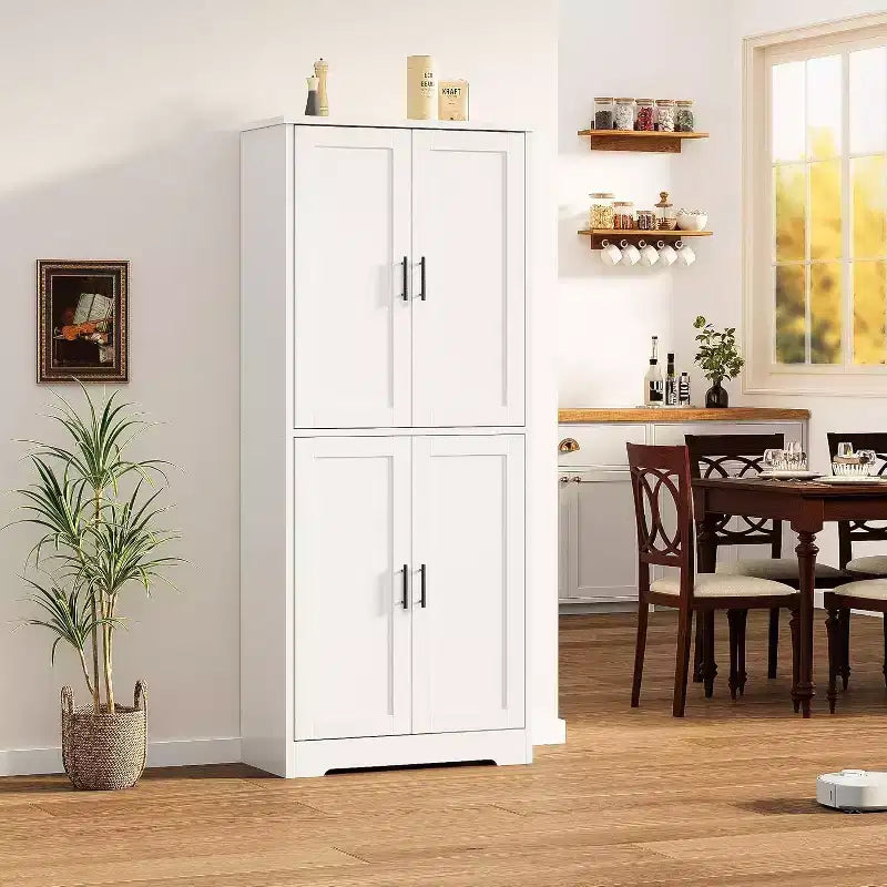 Acekool Armadio da dispensa alto 178 cm con 4 ante, ripiani regolabili, organizer moderno per cucina o soggiorno