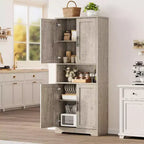 Acekool Armadio da dispensa alto 178 cm con 4 ante, ripiani regolabili, organizer moderno per cucina o soggiorno