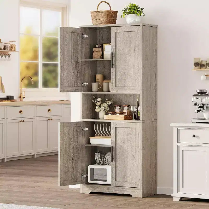 Acekool Armadio da dispensa alto 178 cm con 4 ante, ripiani regolabili, organizer moderno per cucina o soggiorno
