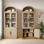 Libreria ad arco a 6 ripiani con ante in vetro - Scaffale moderno in stile rustico, vetrinetta in legno per soggiorno, cucina e ufficio