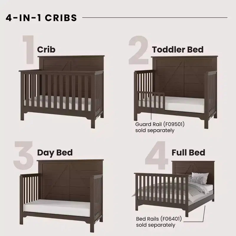 Culla trasformabile 4-in-1 Child Craft Woodland, si converte in lettino da giorno, lettino per bambini, letto a una piazza e mezza, 3 posizioni materasso, finitura sicura per neonati