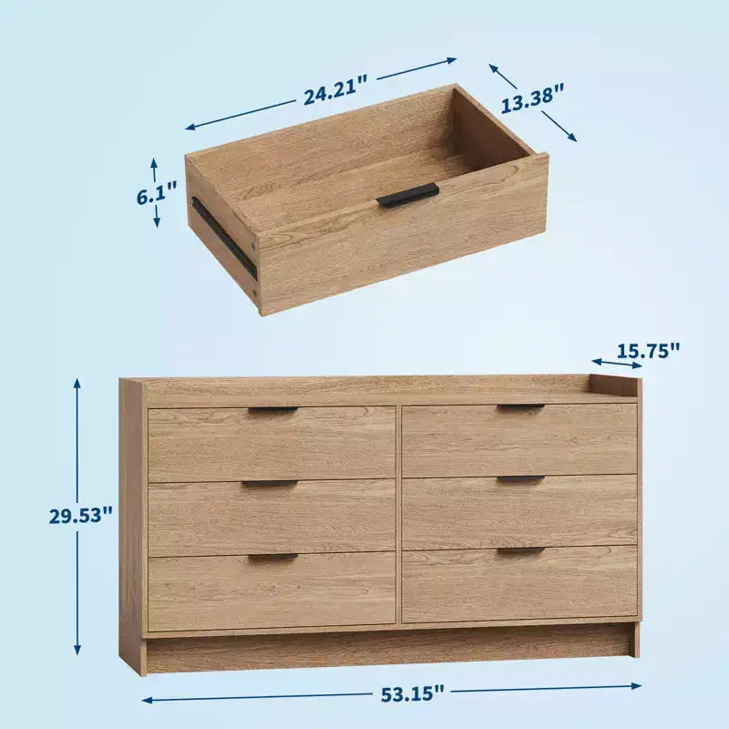 Cassettiera a 6 cassetti per camera da letto, Comò moderno in legno da 52,5", Organizer per armadio e porta TV per soggiorno, corridoio e mobili da camera da letto