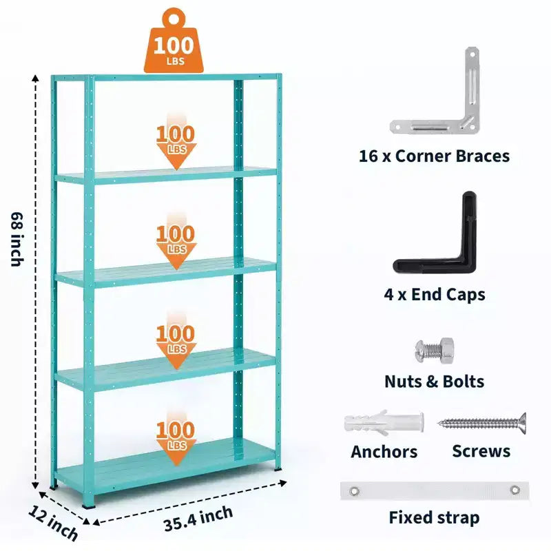 Scaffale a 5 ripiani, scaffali portaoggetti, librerie in metallo per riporre oggetti, scaffali da garage regolabili, scaffale portaoggetti resistente, ripiano dispensa, scaffale da cucina