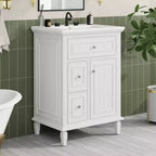 Mobile Bagno con Lavabo, Mobile Sottolavabo con 1 Cassetto a Ribalta, 2 Cassetti e Ripiano Regolabile, Mobile Lavabo Singolo Autoportante Bianco