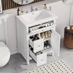Mobile Bagno con Lavabo, Mobile Sottolavabo con 1 Cassetto a Ribalta, 2 Cassetti e Ripiano Regolabile, Mobile Lavabo Singolo Autoportante Bianco