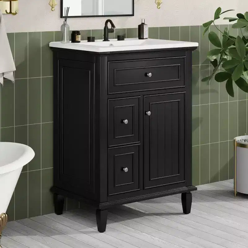 Mobile Bagno con Lavabo, Mobile Sottolavabo con 1 Cassetto a Ribalta, 2 Cassetti e Ripiano Regolabile, Mobile Lavabo Singolo Autoportante Bianco