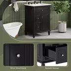 Mobile Bagno con Lavabo, Mobile Sottolavabo con 1 Cassetto a Ribalta, 2 Cassetti e Ripiano Regolabile, Mobile Lavabo Singolo Autoportante Bianco