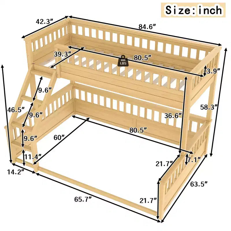 Letto a castello Twin XL/Full XL su Queen con scaletta e sponde di protezione - ModernLuxe