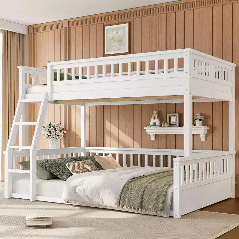 Letto a castello Twin XL/Full XL su Queen con scaletta e sponde di protezione - ModernLuxe