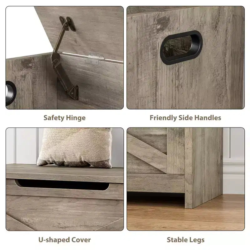Panca contenitore in legno con cerniera di sicurezza e seduta multiuso, grande scarpiera, multifunzionale, per ingresso, soggiorno, camera da letto