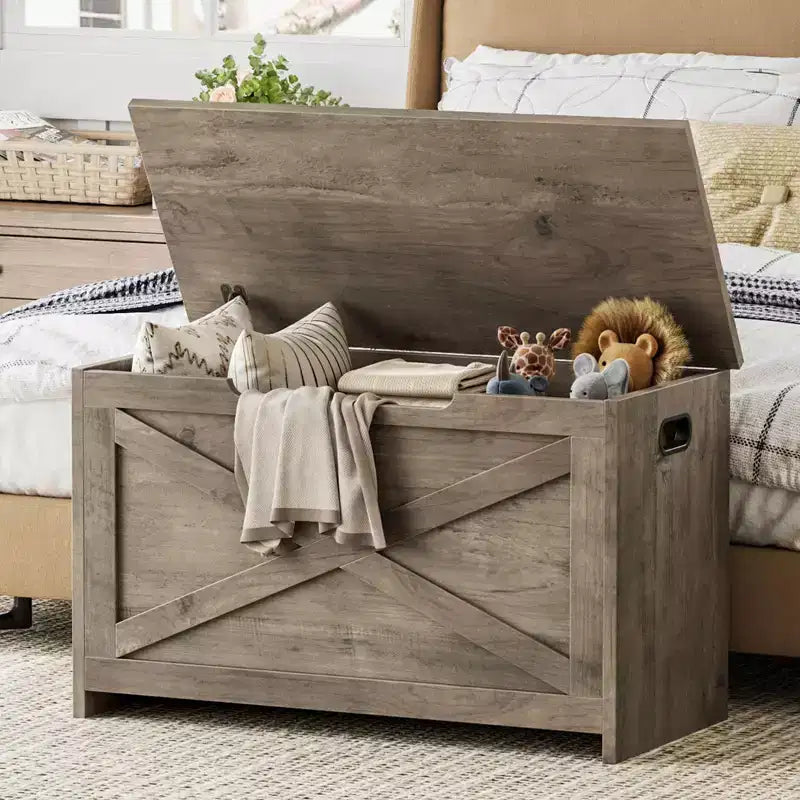 Panca contenitore in legno con cerniera di sicurezza e seduta multiuso, grande scarpiera, multifunzionale, per ingresso, soggiorno, camera da letto