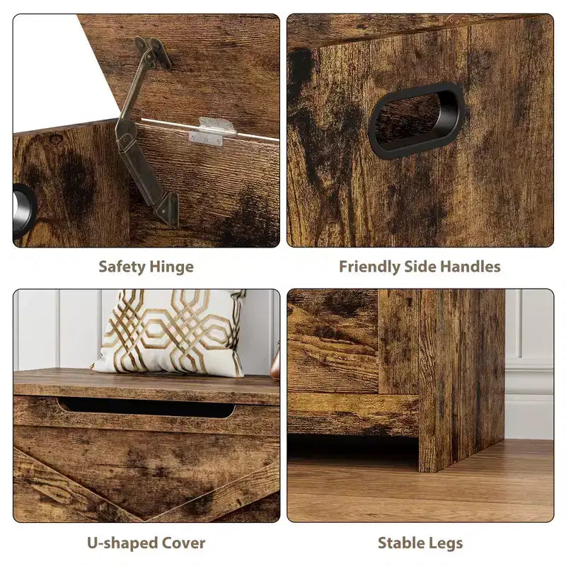Panca contenitore in legno con cerniera di sicurezza e seduta multiuso, grande scarpiera, multifunzionale, per ingresso, soggiorno, camera da letto
