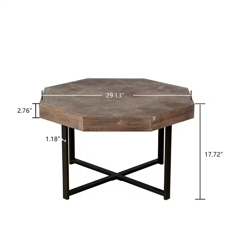 TUYOHW 29.1 Tavolino da caffè vintage per soggiorno, tavolino centrale ottagonale in legno con base a incrocio in acciaio, tavolino da cocktail da 30 pollici