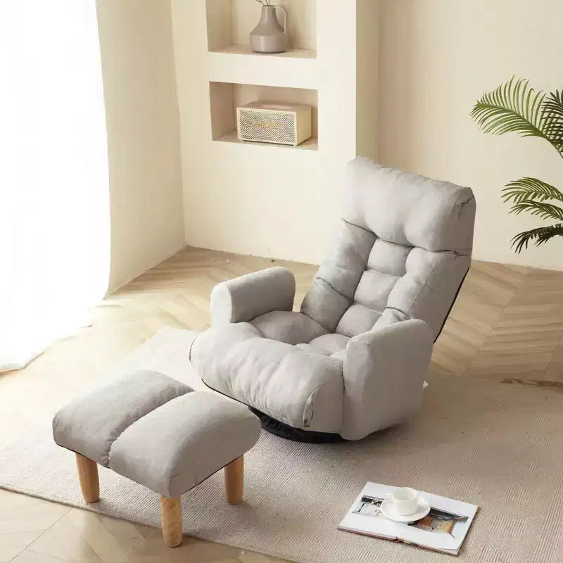 Poltrona Sacco Girevole Okak a 360 Gradi, Poltrona Pigra con Tasca Laterale, Poltrona da Pavimento con Poggiatesta Regolabile per Camera da Letto, Soggiorno, Grigio Cemento