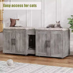 Mobile Copri Lettiera per Gatti da 55 Pollici, Box Lettiera Grande 3-IN-1 con Doppie Stanze, Gabinetto in Legno in Stile Rustico, Mobile Copri Lettiera Nascosto
