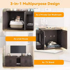 Mobile Copri Lettiera per Gatti da 55 Pollici, Box Lettiera Grande 3-IN-1 con Doppie Stanze, Gabinetto in Legno in Stile Rustico, Mobile Copri Lettiera Nascosto