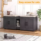 Mobile Copri Lettiera per Gatti da 55 Pollici, Box Lettiera Grande 3-IN-1 con Doppie Stanze, Gabinetto in Legno in Stile Rustico, Mobile Copri Lettiera Nascosto