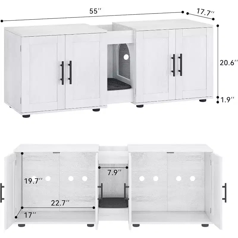 Mobile Copri Lettiera per Gatti da 55 Pollici, Box Lettiera Grande 3-IN-1 con Doppie Stanze, Gabinetto in Legno in Stile Rustico, Mobile Copri Lettiera Nascosto