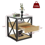 TUYOHW 1/2 comodini industriali con piano in vetro temperato e cassetto, tavolino con struttura a X, tavolino per soggiorno, camera da letto, ufficio domestico