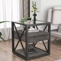 TUYOHW 1/2 comodini industriali con piano in vetro temperato e cassetto, tavolino con struttura a X, tavolino per soggiorno, camera da letto, ufficio domestico