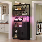 Armadietto per Bar Vino Alto 71 con Luce a LED, Scaffale Portabottiglie Industriale con Portabicchieri, Mobile Bar per Liquori con Ante, Supporto per Microonde Scaffale per Panettieri